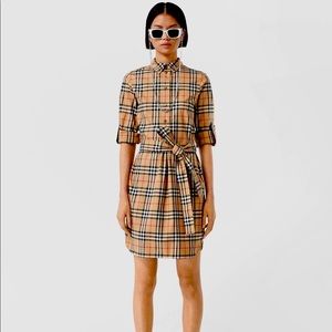 Burberry Vintage Check Stretch Cotton Tie-waist Shirt Dress